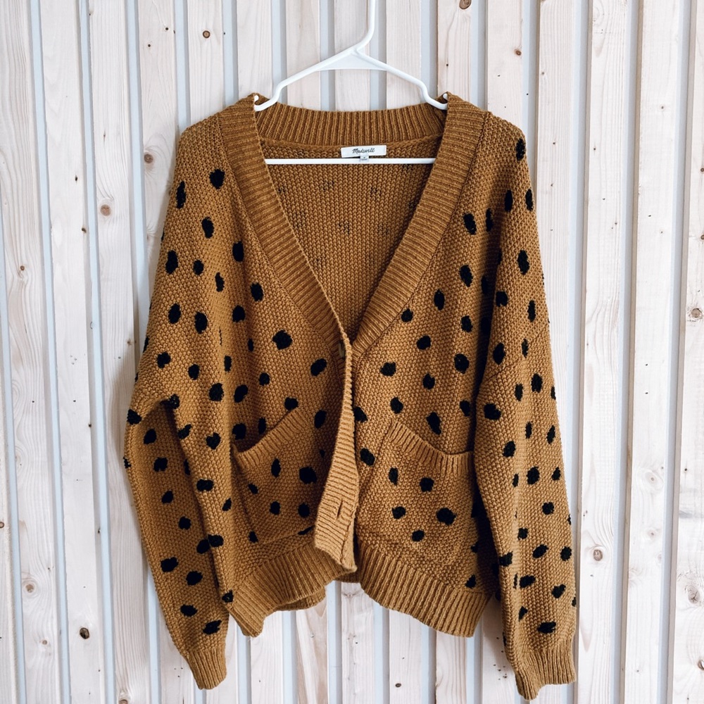 Madewell Mustard Yellow Cardigan w/Black dots NWOT